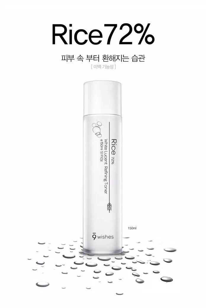 9wishes Rice 72% White Lucent Refining Toner thấm khá chậm trên da