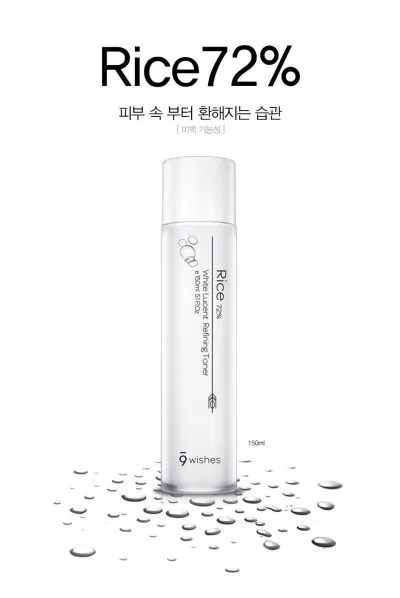 9wishes Rice 72% White Lucent Refining Toner thấm khá chậm trên da