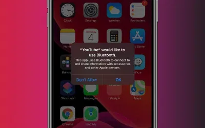 ios 13 Ứng dụng Youtube yêu cầu quyền sử dụng Bluetooth. Ảnh: internet