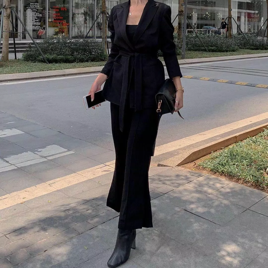 Blazer mix helina pants kèm phụ kiện "all black"