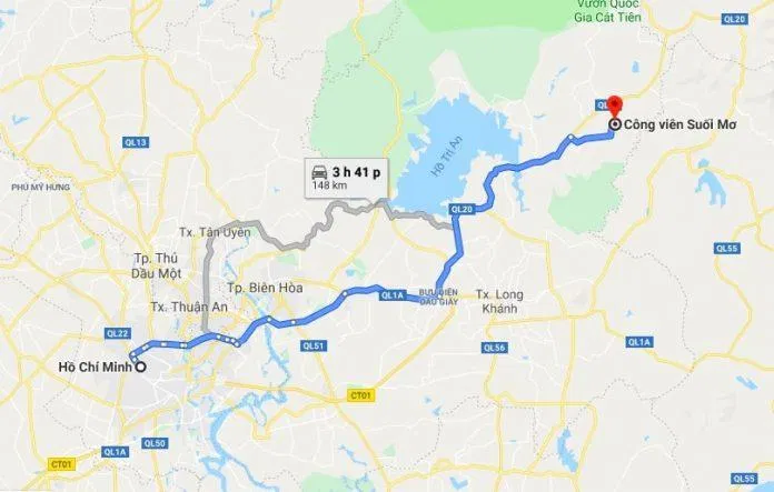 Cách di chuyển bằng xe máy từ TP.HCM đến công viên Suối Mơ