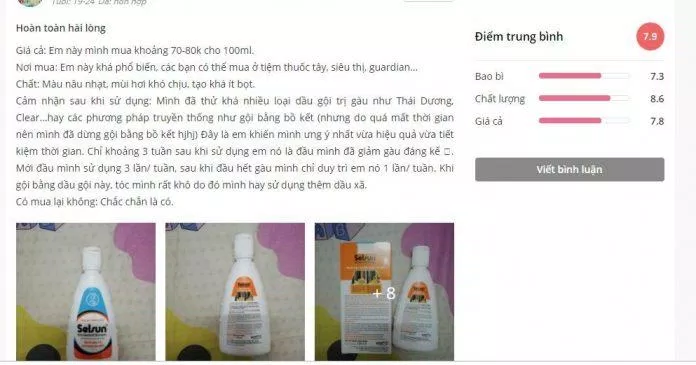 Đánh giá của khách hàng sử dụng sản phẩm trên trang Sheis (nguồn ảnh: BlogAnChoi).