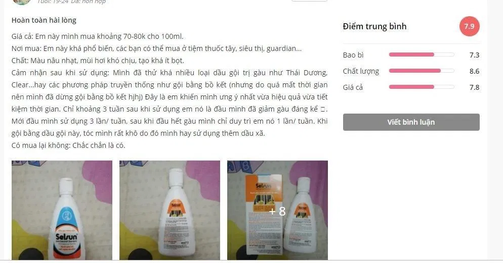 Đánh giá của khách hàng sử dụng sản phẩm trên trang Sheis (nguồn ảnh: BlogAnChoi).