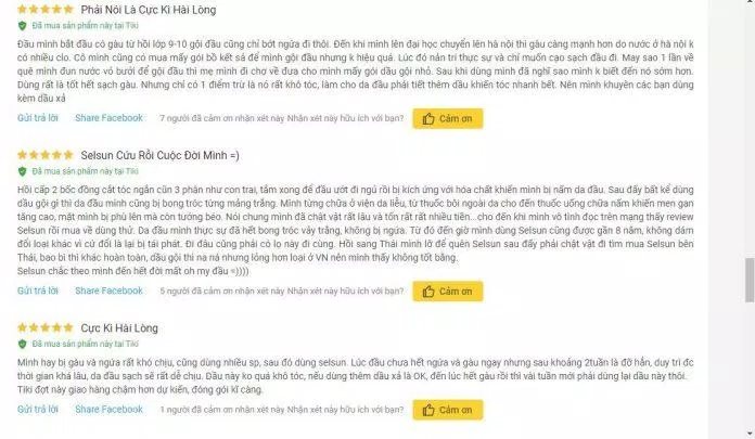 Đánh giá tích cực của khách hàng sử dụng sản phẩm trên trang Tiki (nguồn ảnh: BlogAnChoi).