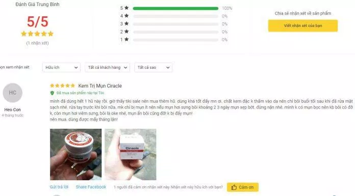 Đánh giá của khách hàng từng sử dụng sản phẩm trên trang Tiki (nguồn ảnh: BlogAnChoi).