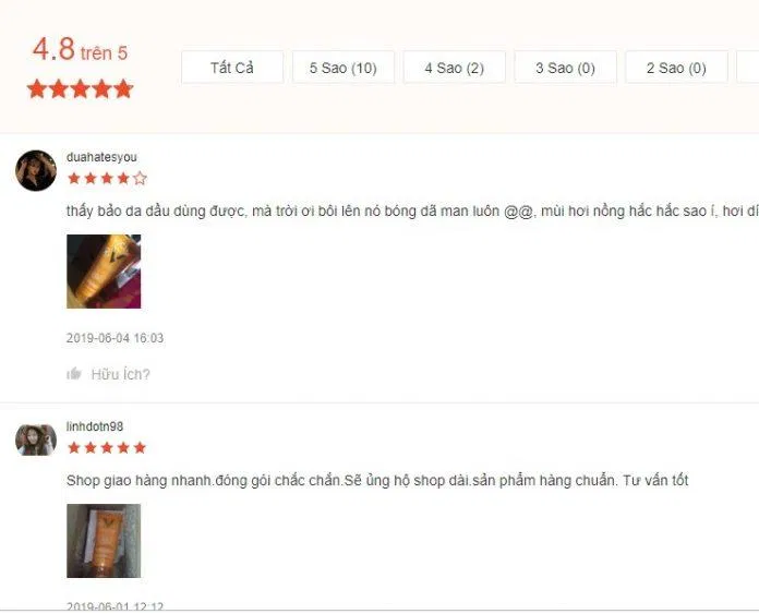 Đánh giá của khách hàng trên trang Shopee (ảnh: BlogAnChoi)