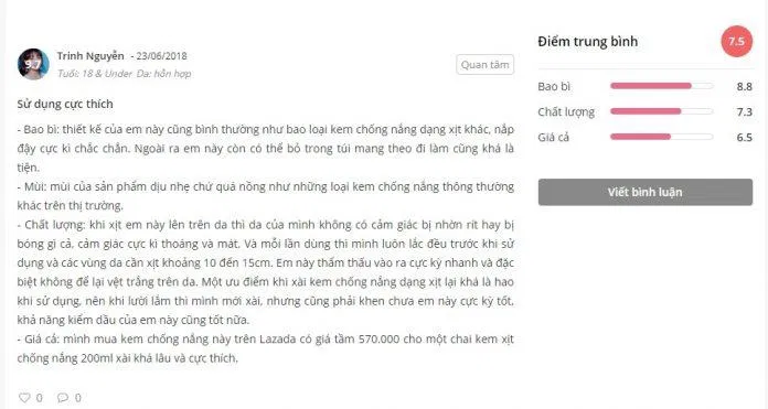 Đánh giá của khách hàng trên trang Sheis (ảnh: BlogAnChoi)