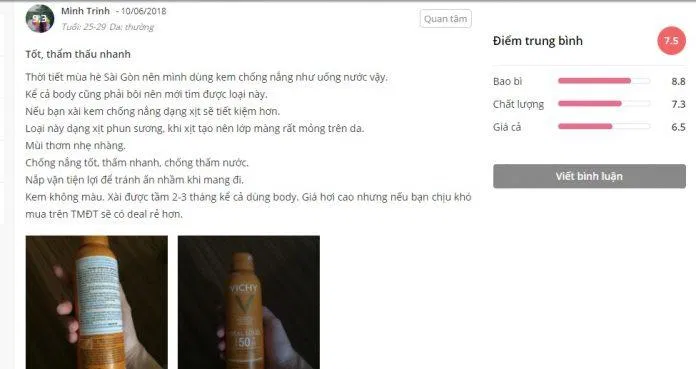 Đánh giá của khách hàng trên trang Sheis (ảnh: BlogAnChoi)