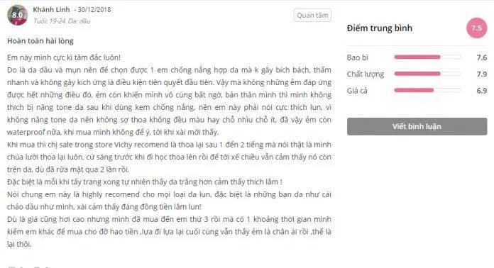 Đánh giá của khách hàng trên trang Sheis (ảnh: BlogAnChoi)