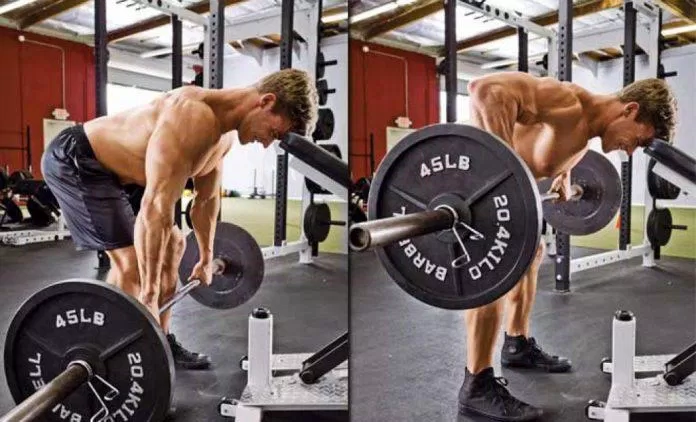 Kéo lưng bằng thanh đòn barbell row.