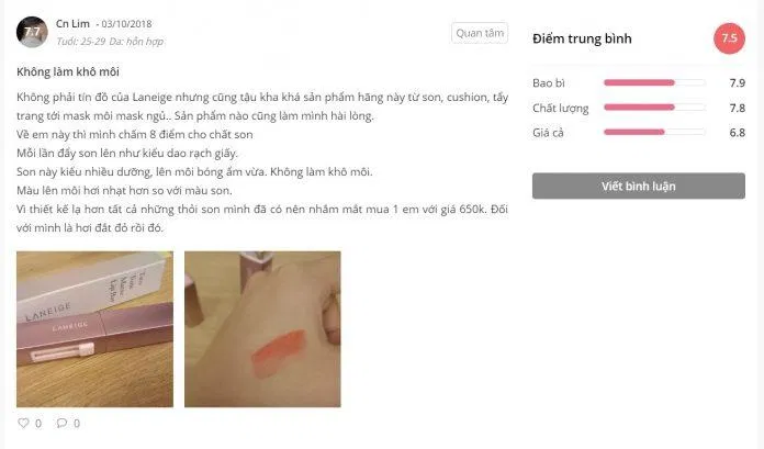 Đánh giá của khách hàng trên Sheis