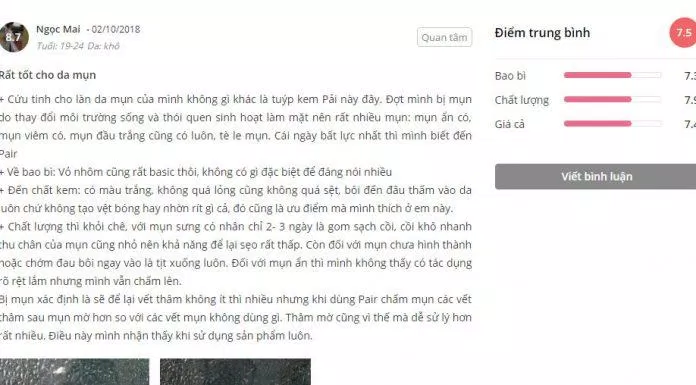 review kem trị mụn Pair Nhật Bản