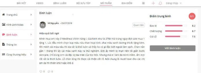 Review đánh giá chi tiết về sữa rửa mặt Mediheal N.M.F Aquaring Cleansing Foam của khách hàng tại Sheis. ( nguồn: BlogAnChoi ) -<span style="background-color: #ffff00;">-> em dùng hình cap màn hình bằng máy tính, không chụp dọc bằng dt như thế nhé</span>