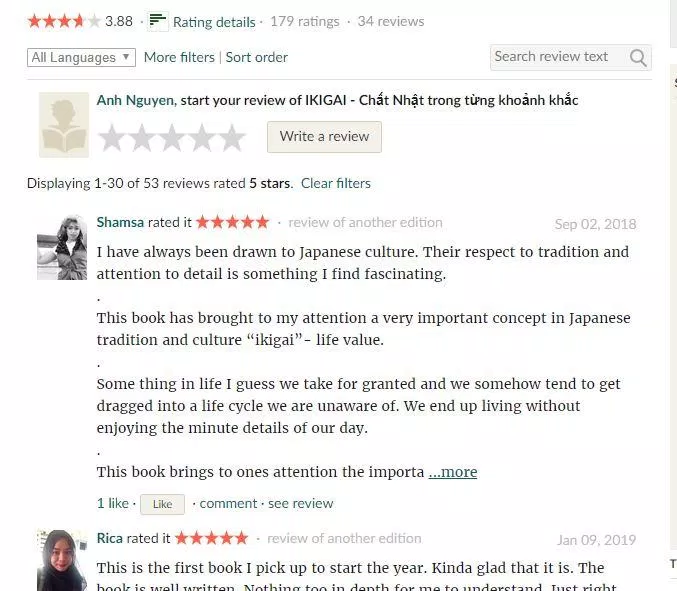 Đánh giá về cuốn sách Ikigai - Chất Nhật Trong Từng Khoảnh Khắc đánh giá