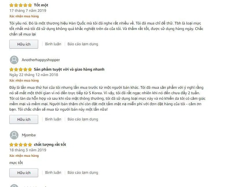 Đánh giá của khách hàng sử dụng sản phẩm trên trang Amazon (nguồn ảnh: BlogAnChoi).