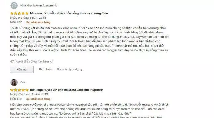 Đánh giá của khách hàng sử dụng sản phẩm trên trang Amazon (nguồn ảnh: BlogAnChoi).
