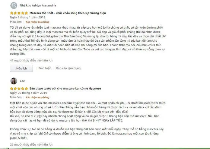 Đánh giá của khách hàng sử dụng sản phẩm trên trang Amazon (nguồn ảnh: BlogAnChoi).