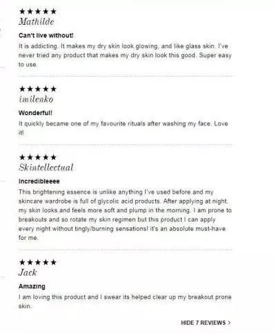 làm đẹp Đánh giá tích cực của khách hàng trên trang web nước ngoài Influenster. (nguồn: BlogAnChoi)