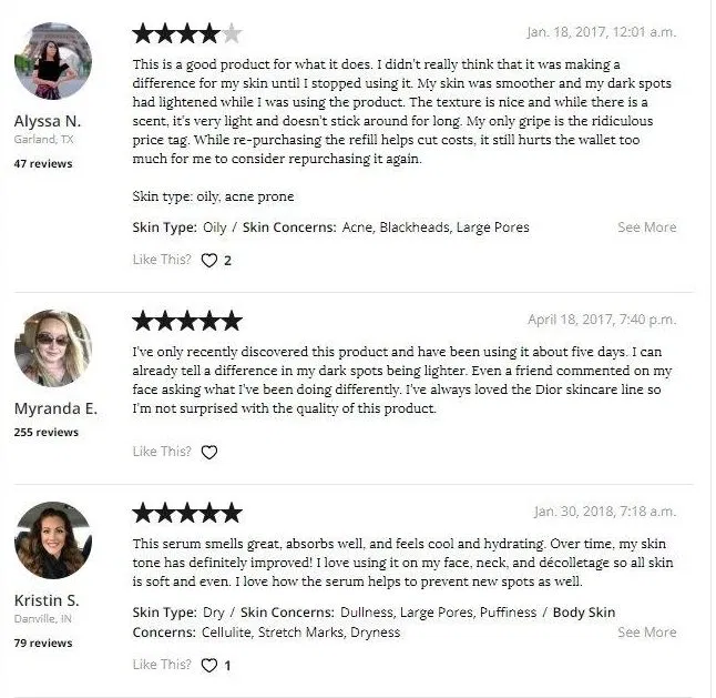 làm đẹp Đánh giá tích cực của khách hàng trên trang web nước ngoài Influenster. (nguồn: BlogAnChoi)