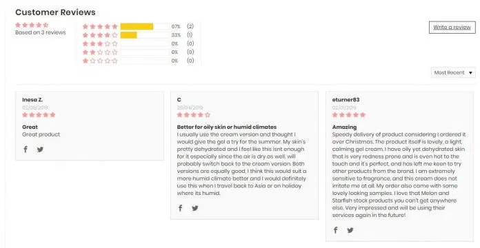 làm đẹp Đánh giá tích cực của khách hàng trên web Melonandstarfish.com. (Nguồn: BlogAnChoi)