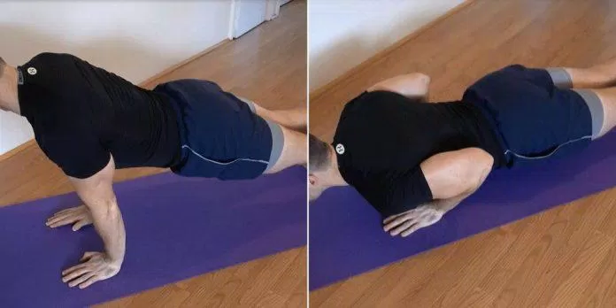 Hít đất với hai tay rộng bằng vai để tập tay sau.