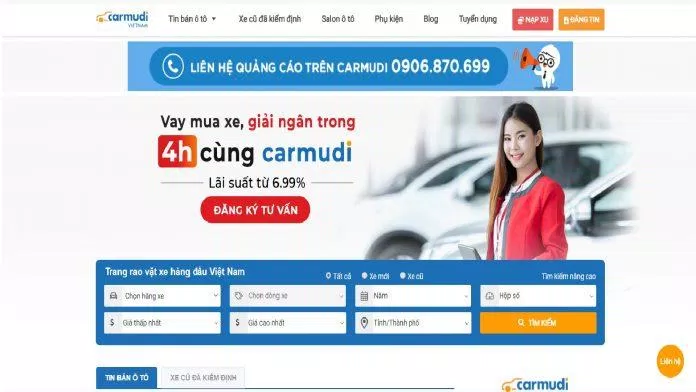 Trang web mua bán xe ô tô cũ Carmudi.vn. Ảnh: internet