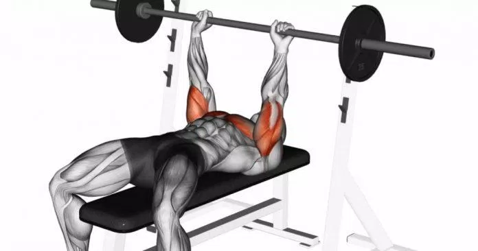 Close-grip barbell bench press nằm đẩy ngực tay cầm hẹp.