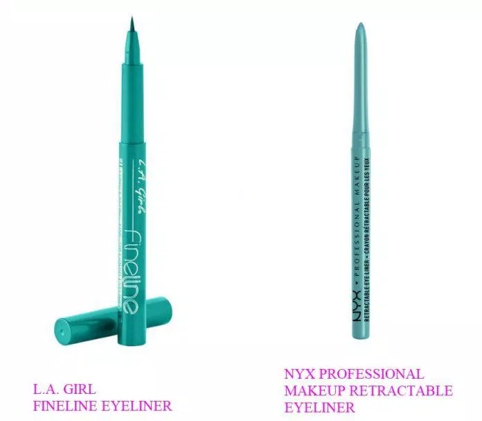 Hai dòng eyeliner có màu xanh đặc biệt dễ tìm thấy trong các cửa hàng (Nguồn: Internet)