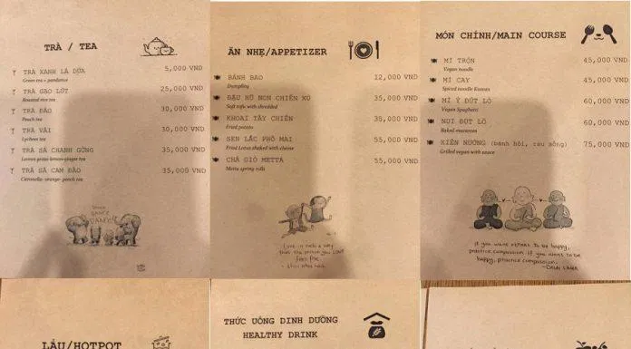 menu quán