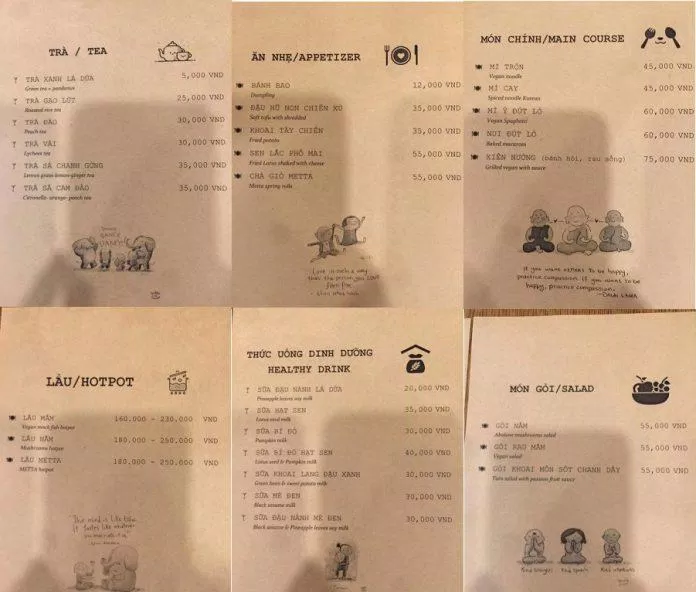 menu quán