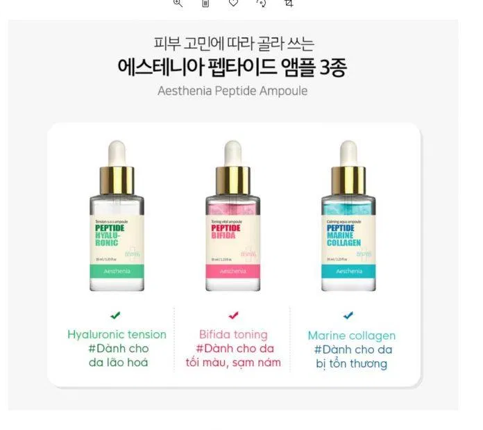 Aesthenia Peptide Ampoule có 3 dòng dành cho các loại da khác nhau (Ảnh : Internet)