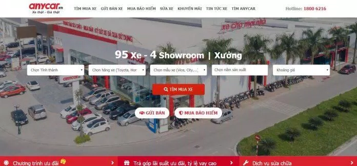 Giao diện trang web mua bán ô tô anycar.vn (Ảnh : BlogAnChoi)