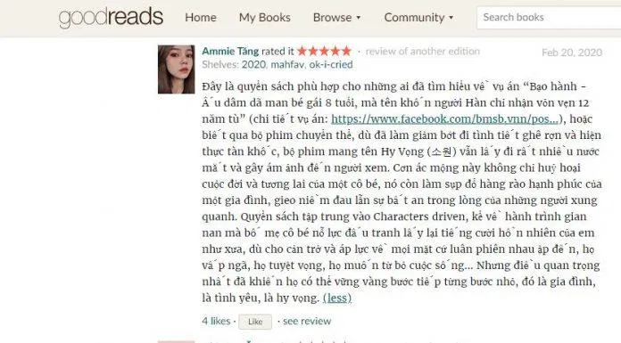 Cảm nhận của đọc giả về tiểu thuyết Hy Vọng (Ảnh: Internet)