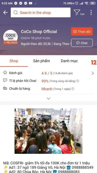 Coco Shop nhận được nhiều đánh giá tốt trên Shopee. (Nguồn: Internet)