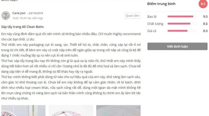 Đánh giá của khách hàng trên trang Sheis. (nguồn: BlogAnChoi)