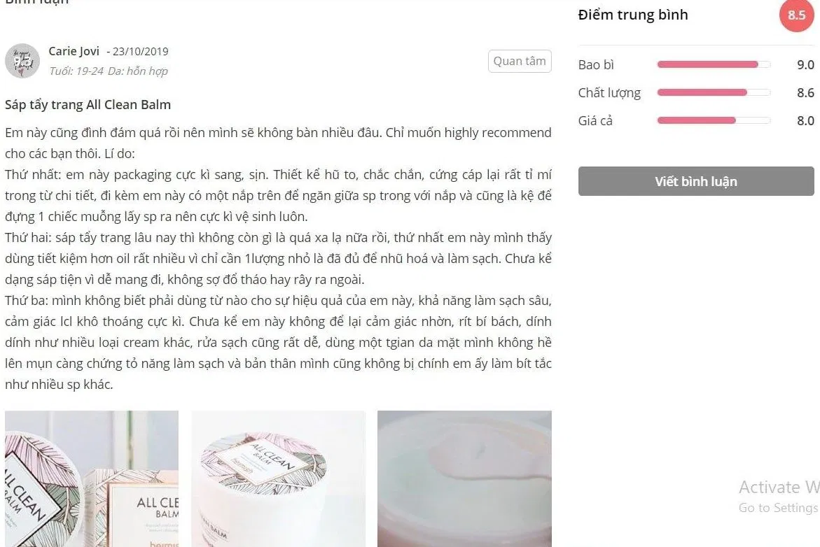 Đánh giá của khách hàng trên trang Sheis. (nguồn: BlogAnChoi)