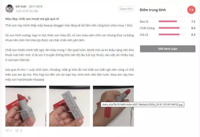 Đánh giá của khách hàng tại Sheis (ảnh: BlogAnChoi)