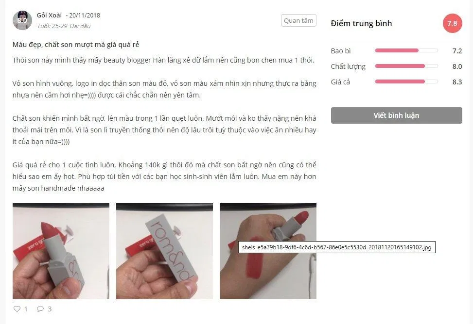 Đánh giá của khách hàng tại Sheis (ảnh: BlogAnChoi)