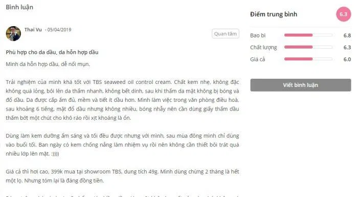 Đánh giá của khách hàng tại Sheis (ảnh: BlogAnChoi)