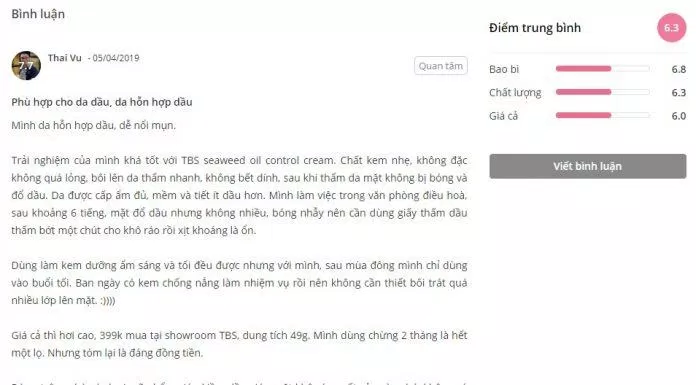 Đánh giá của khách hàng tại Sheis (ảnh: BlogAnChoi)