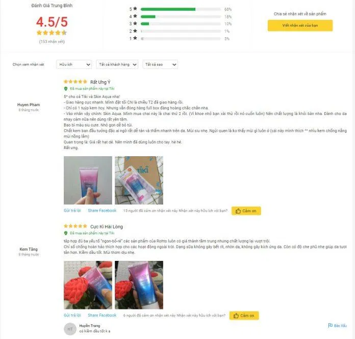 Đánh giá của khách hàng tại Tiki (ảnh: BlogAnChoi)