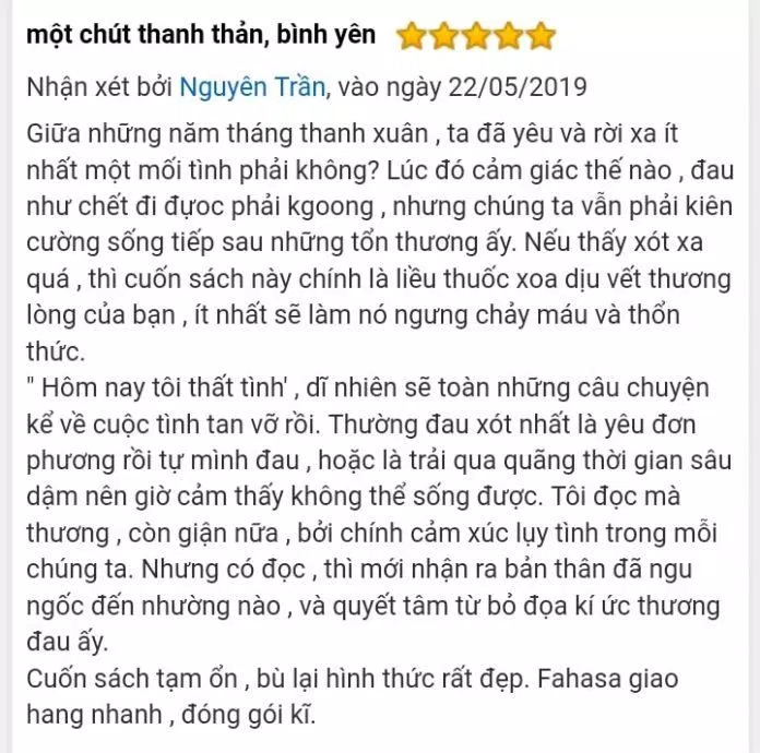 Đánh giá về cuốn Hôm Nay Tôi Thất Tình Đánh giá về cuốn Hôm Nay Tôi Thất Tình