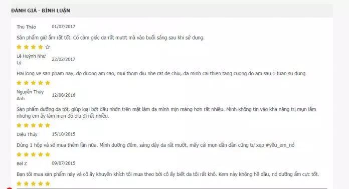 Đánh giá của khách hàng sử dụng sản phẩm trên trang kosmebox (nguồn: BlogAnChoi).
