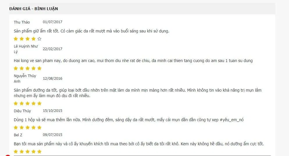 Đánh giá của khách hàng sử dụng sản phẩm trên trang kosmebox (nguồn: BlogAnChoi).
