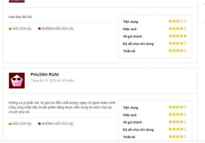 Đánh giá của khách hàng trên trang rivi (nguồn ảnh: BlogAnChoi).