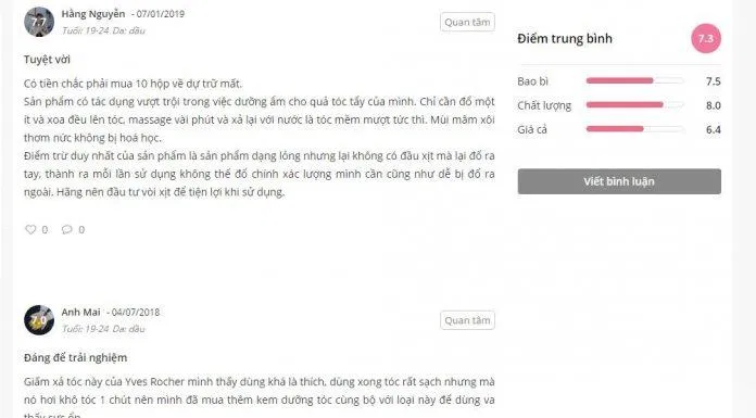 Đánh giá của khách hàng dùng sản phẩm trên trang Sheis (nguồn ảnh: BlogAnChoi).
