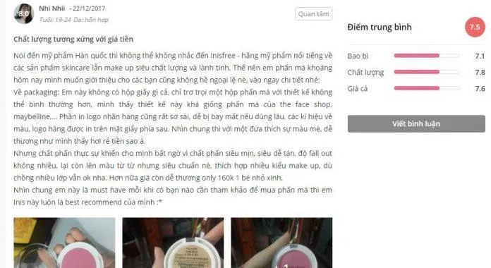 Đánh giá của khách hàng trên trang Sheis (nguồn ảnh: BlogAnChoi).