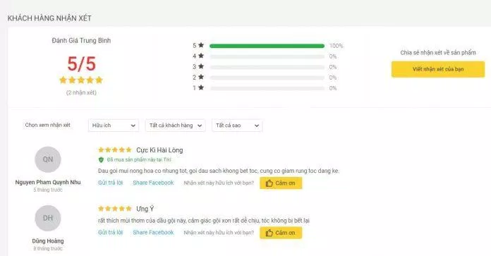 Đánh giá tích cực của khách hàng sử dụng sản phẩm trên trang Tiki (nguồn ảnh:  TinhVe).