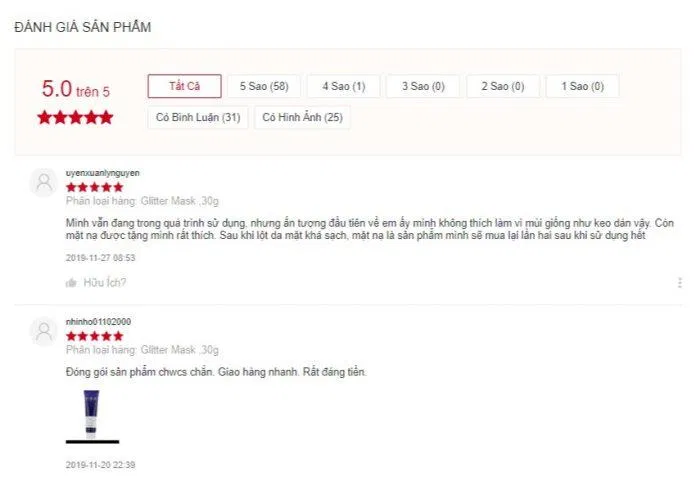 Đánh giá của khách hàng về Wonder Crush Glow Glitter Mask trên Shopee (Nguồn: BlogAnChoi) Đánh giá của khách hàng về Wonder Crush Glow Glitter Mask trên Shopee (Nguồn: BlogAnChoi)