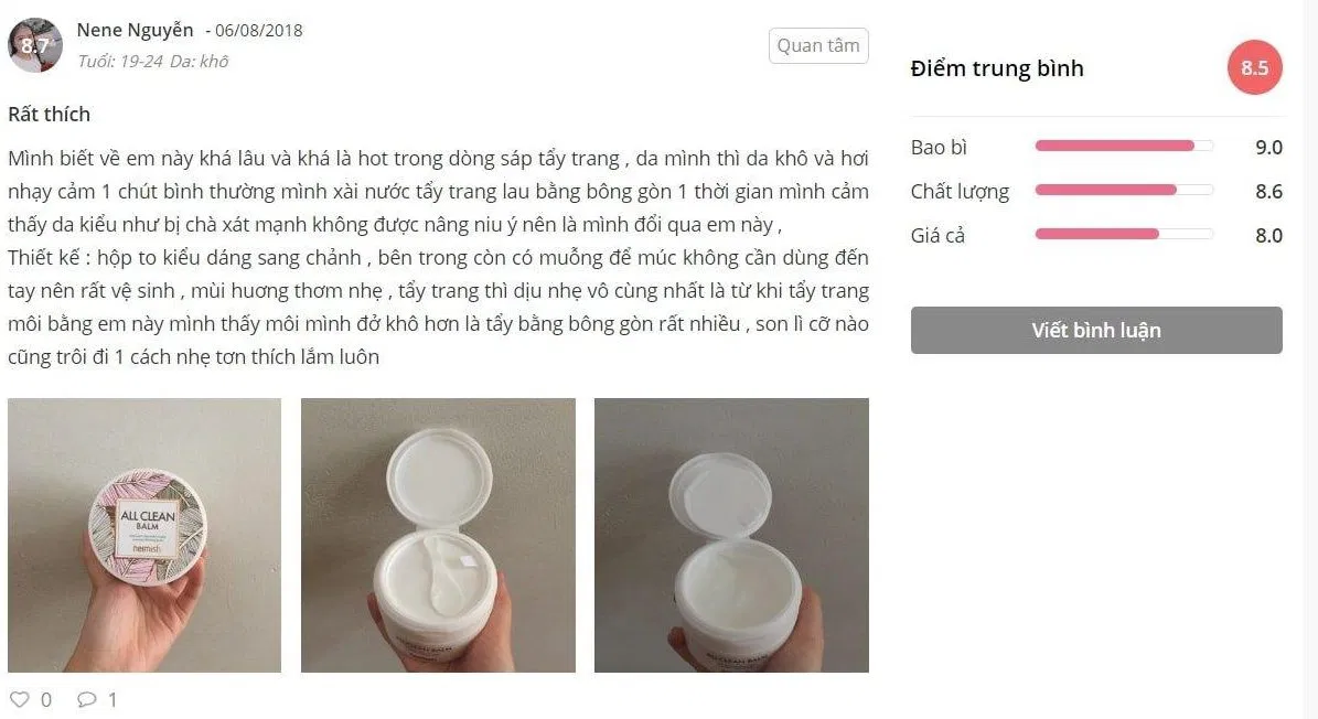 Đánh giá của khách hàng trên trang Sheis. (nguồn: BlogAnChoi)